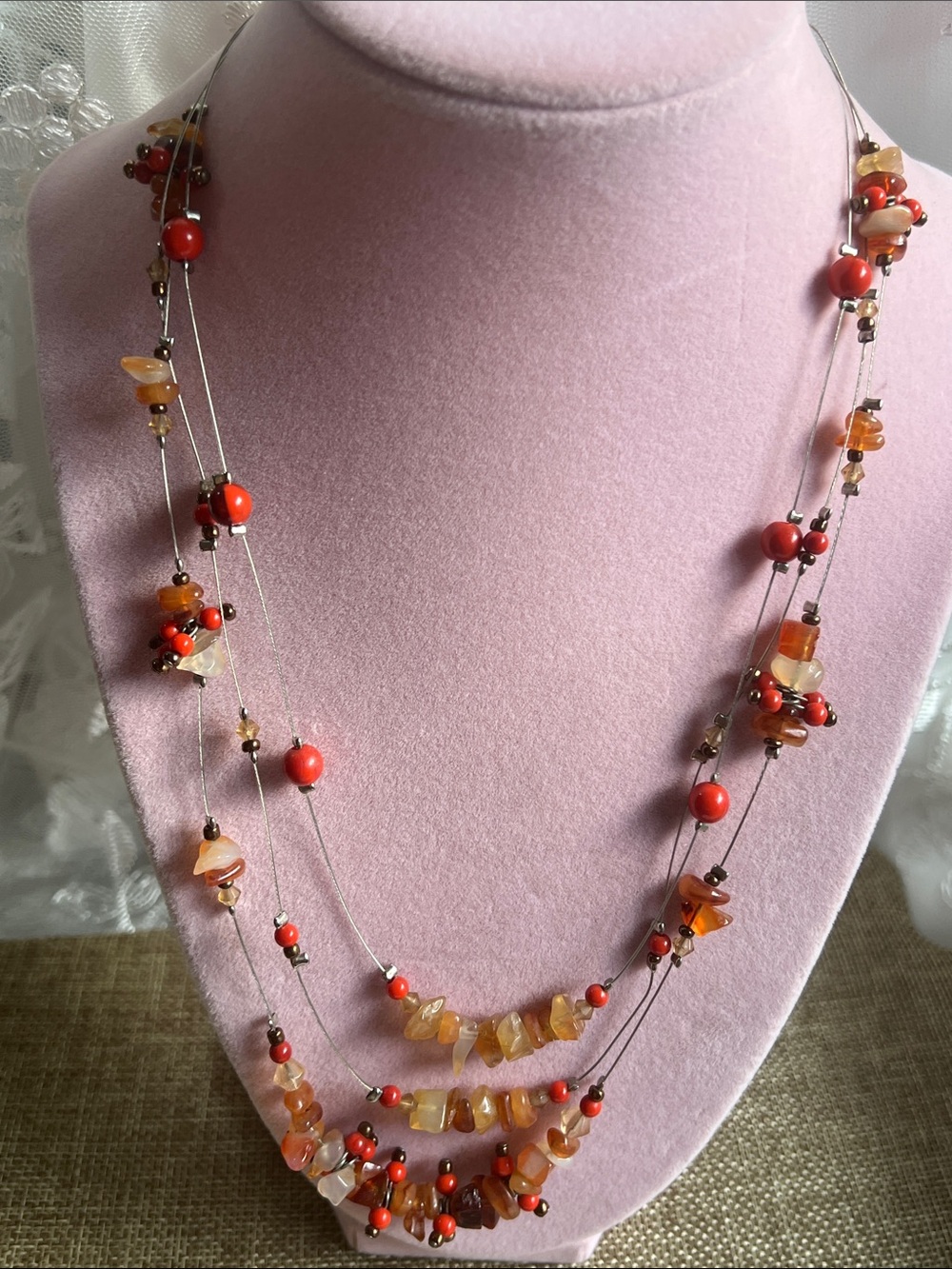 Lane Bryant Multi-Strand Red and Orange Beaded Necklace